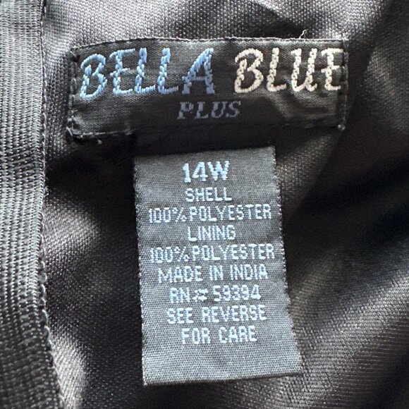 NWT Bella Blue Green Black Dress Midi Sheer Long Sleeves Abstract Pattern 14W - Picture 6 of 6